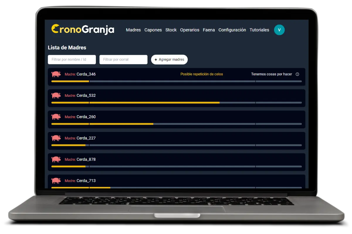 App Cronogranja para gestión de granjas porcinas en computadora